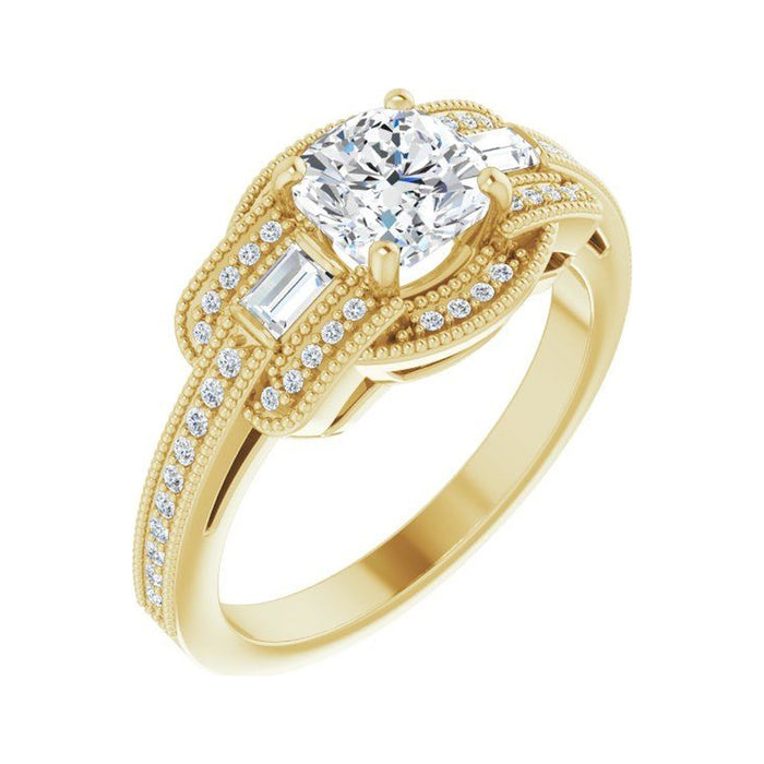 1.0 ct Cushion Lab-Grown Diamond Vintage Halo Engagement Ring in 14K Yellow Gold