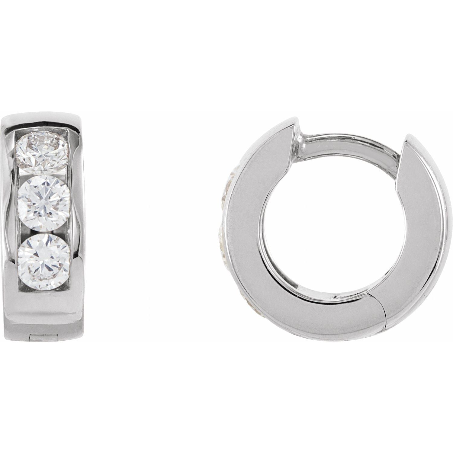 14K White Gold diamond huggie earrings