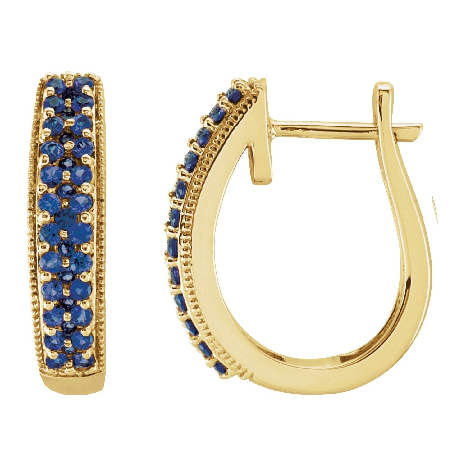 14K Yellow Gold round natural blue sapphire earrings