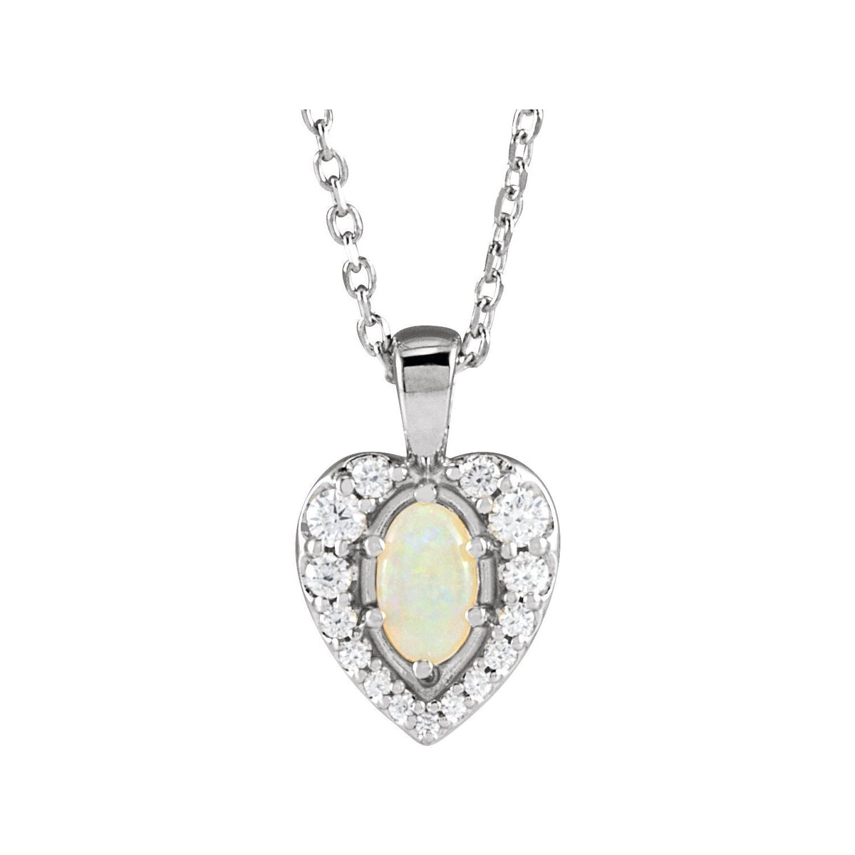 Opal & Diamond Heart Halo Pendant
