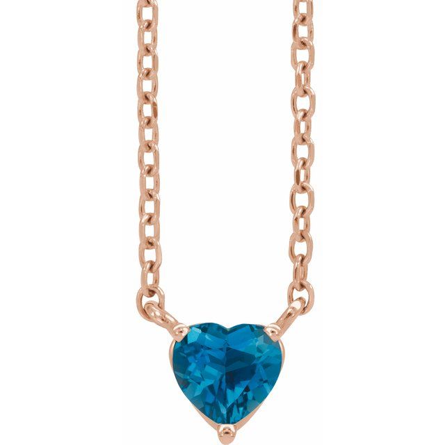 london blue topaz heart necklace in 14k rose gold