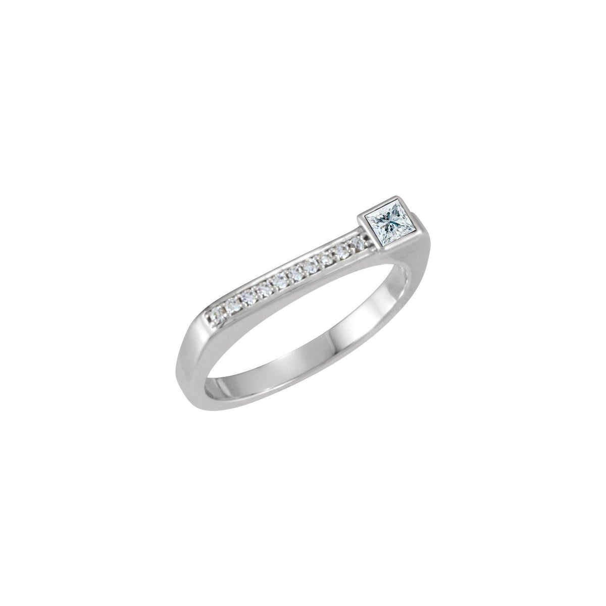 14K White Gold Square Diamond stackable ring