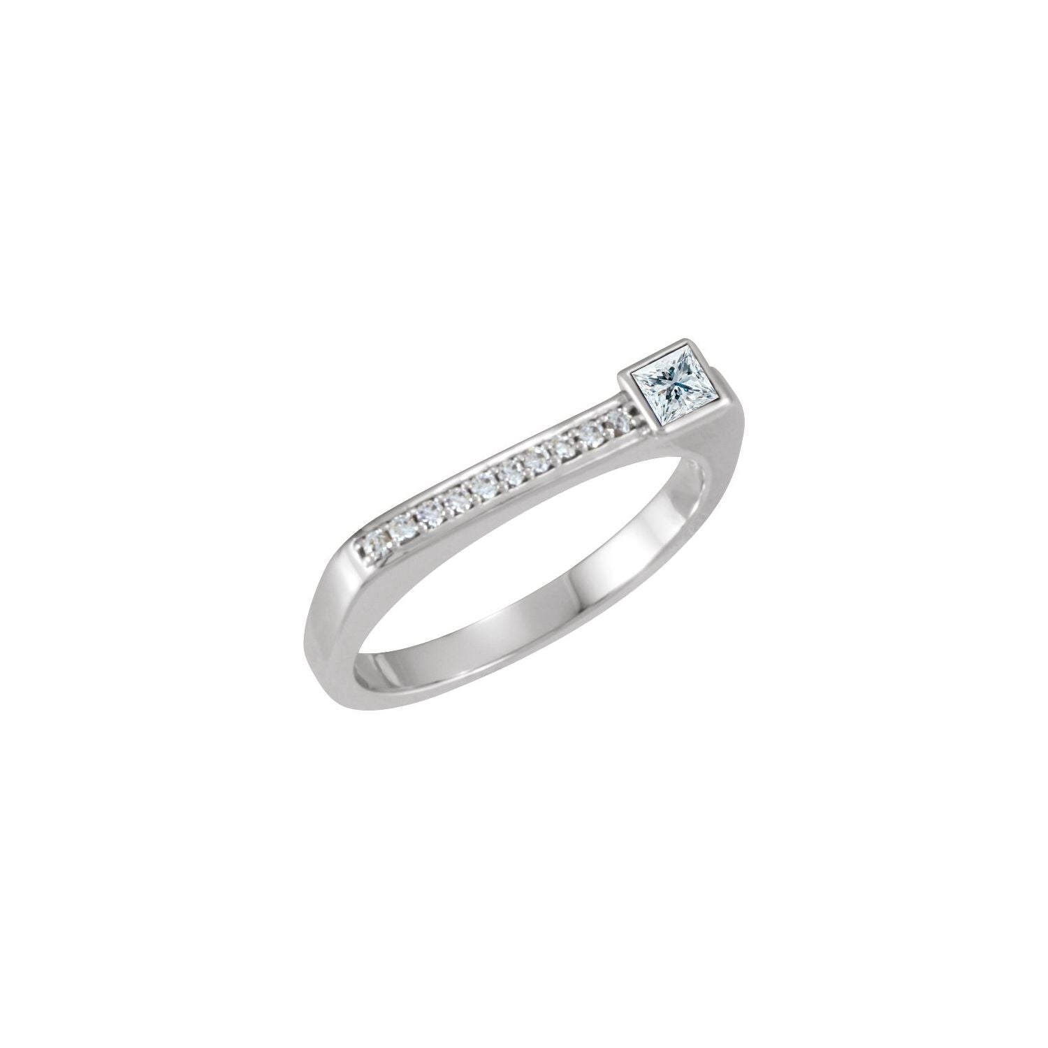14K White Gold Square Natural Diamond stackable ring