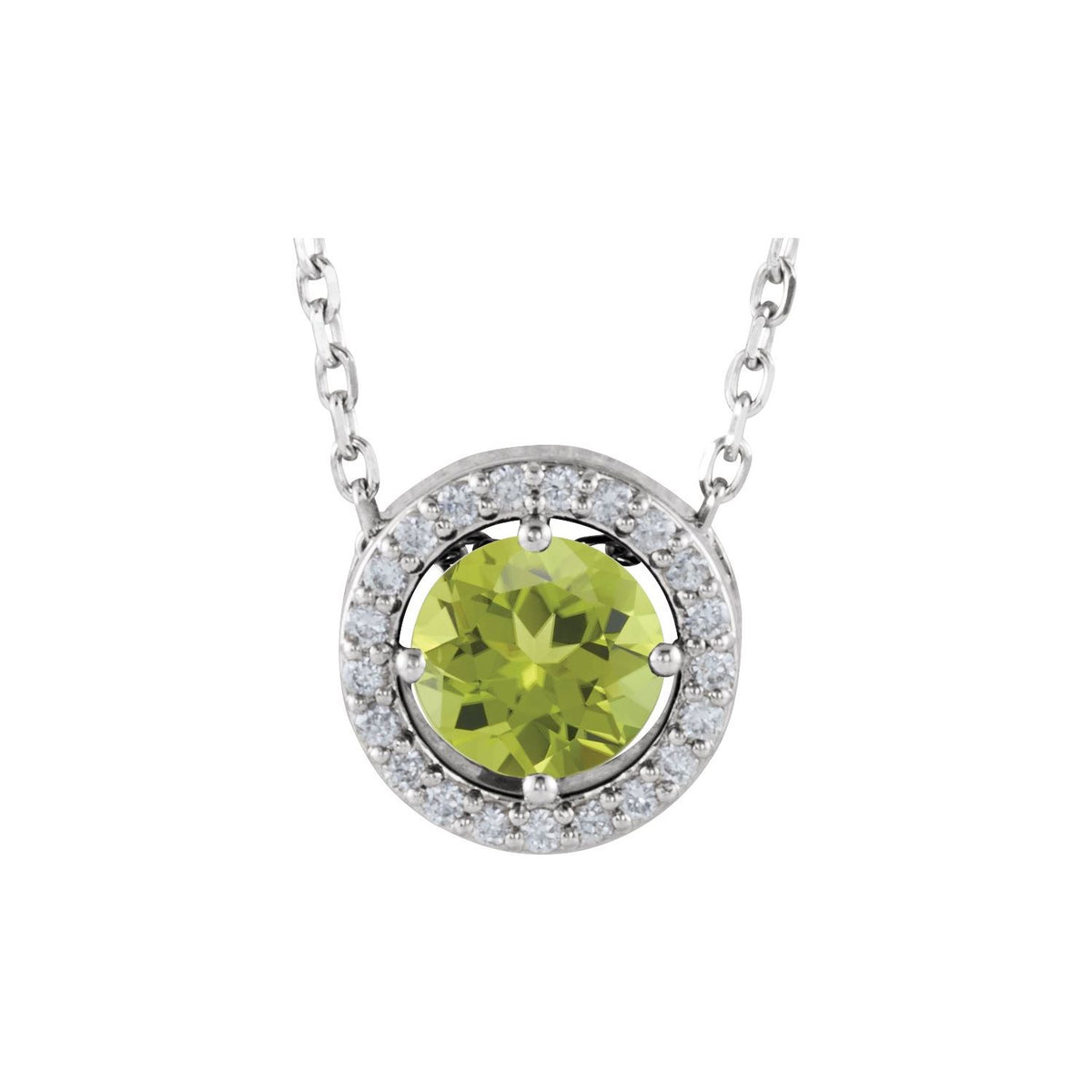Peridot & Diamond Halo Necklace 16" (0.05 ctw) in 14K White Gold