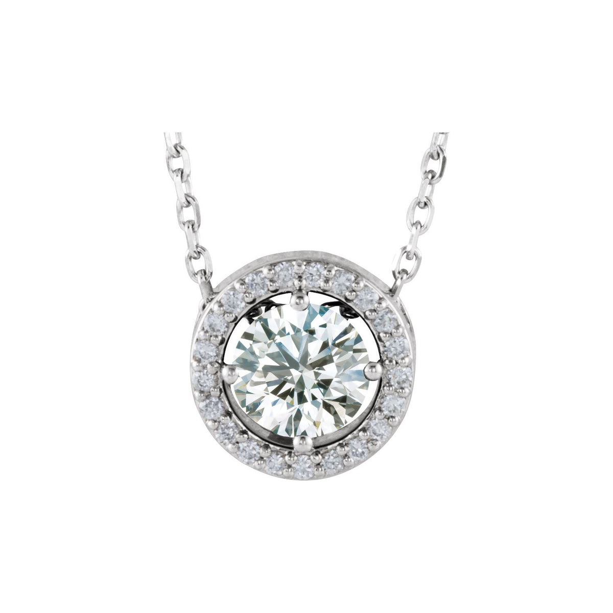 14K White Gold halo-style diamond necklace — 1/2 ct natural diamonds on an included 16" chain