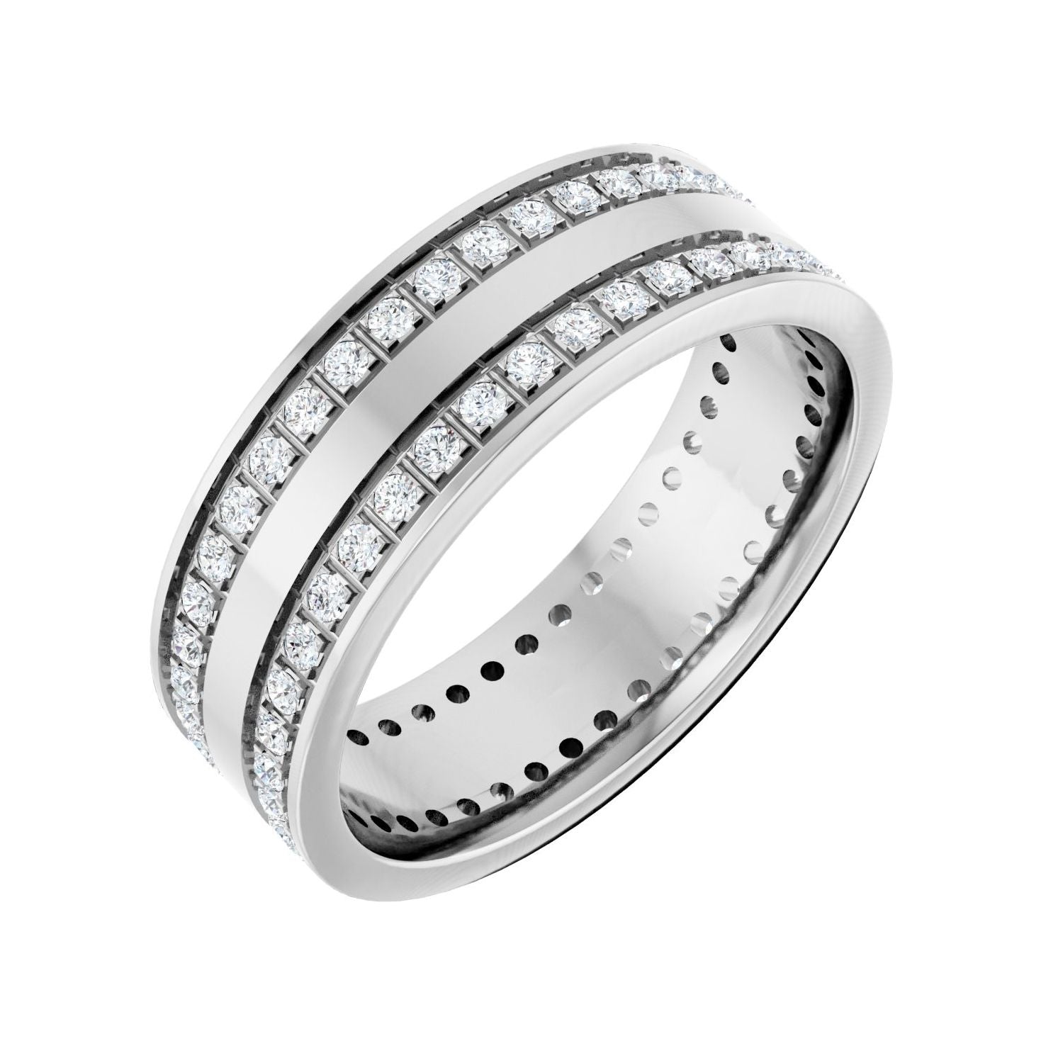 White Gold twin bead-set rows men's natural diamond wedding band, 0.50 ctw round diamonds