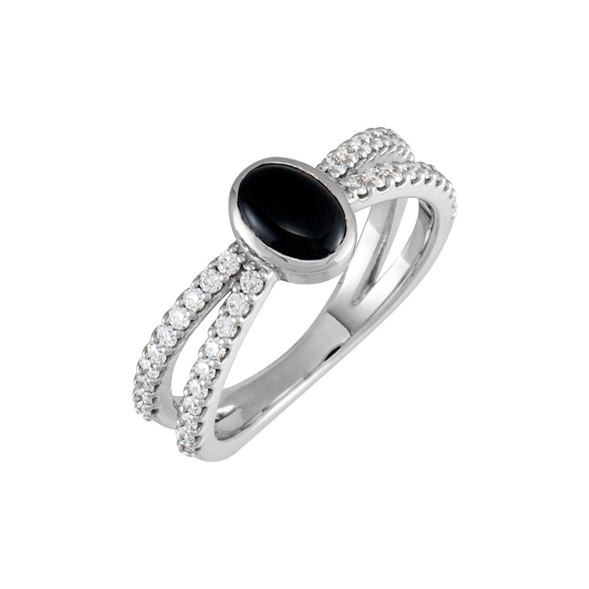 Black Onyx & Diamond Pave Ring in 14K White Gold - natural black onyx