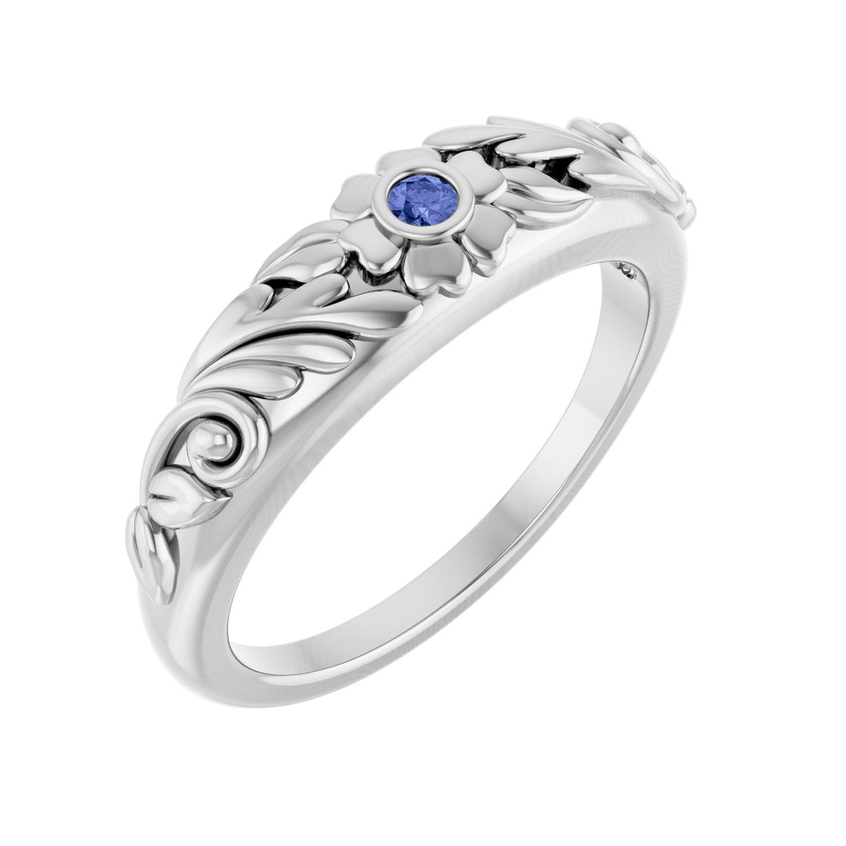 Natural Tanzanite Floral Ring in 14K White Gold - natural tanzanite