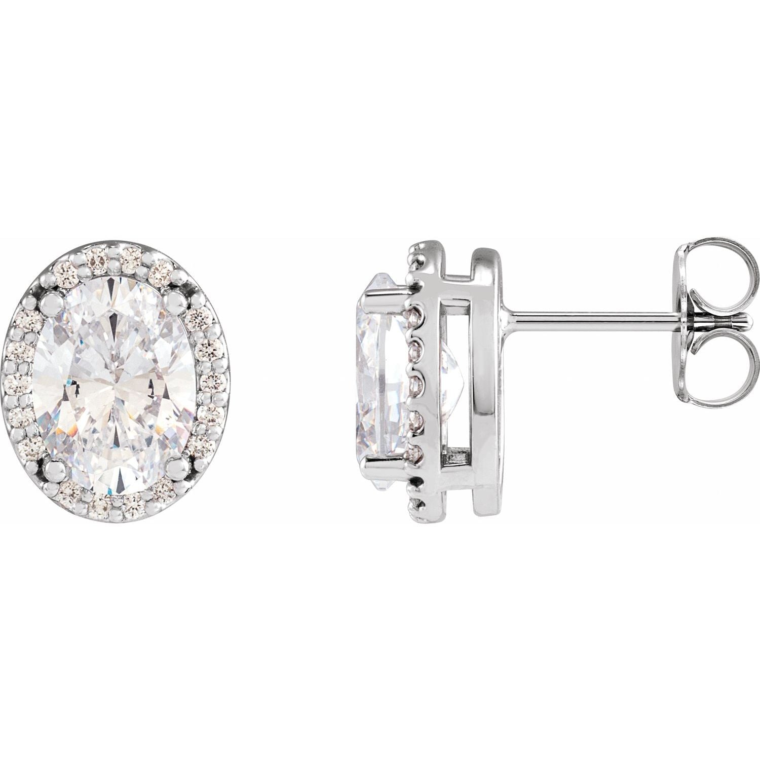 14K White Gold oval diamond halo stud earrings