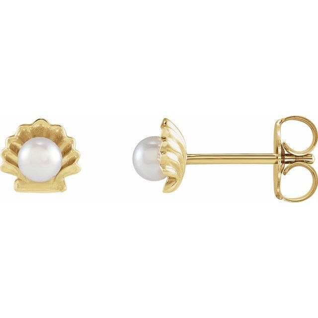 seed pearl shell earrings in 14k yellow gold