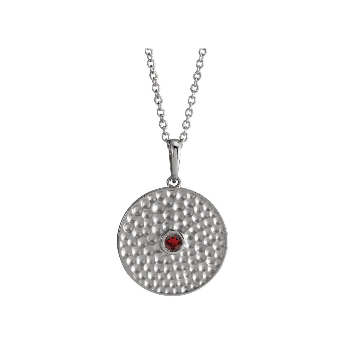 Mozambique garnet beaded disc necklace, 14K White Gold