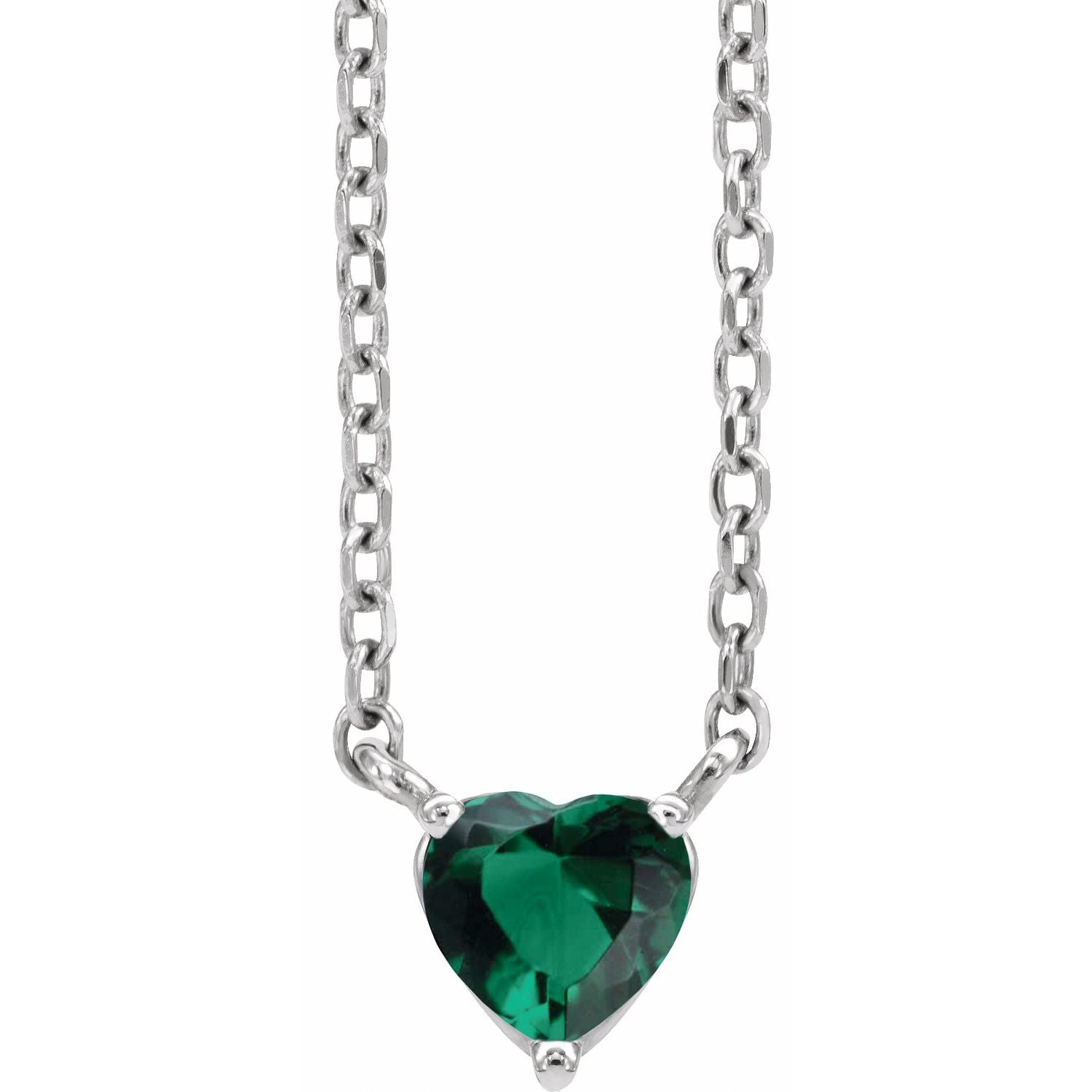 14K White Gold lab-grown emerald heart pendant