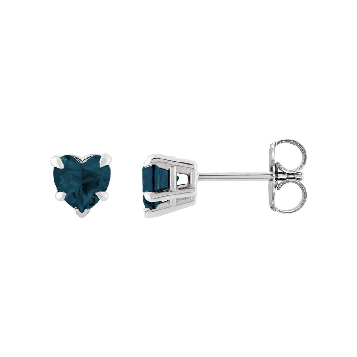 14K White Gold heart-shaped London blue topaz stud earrings