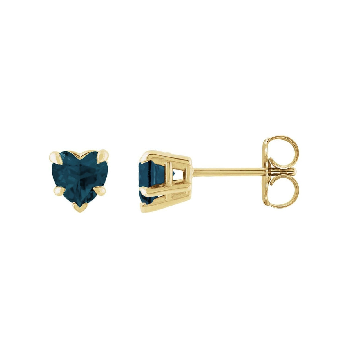 Heart-Shaped Stud London Blue Topaz Earrings in 14K Yellow Gold