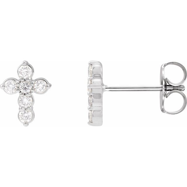 lab-grown diamond cross stud earrings in 14k white gold