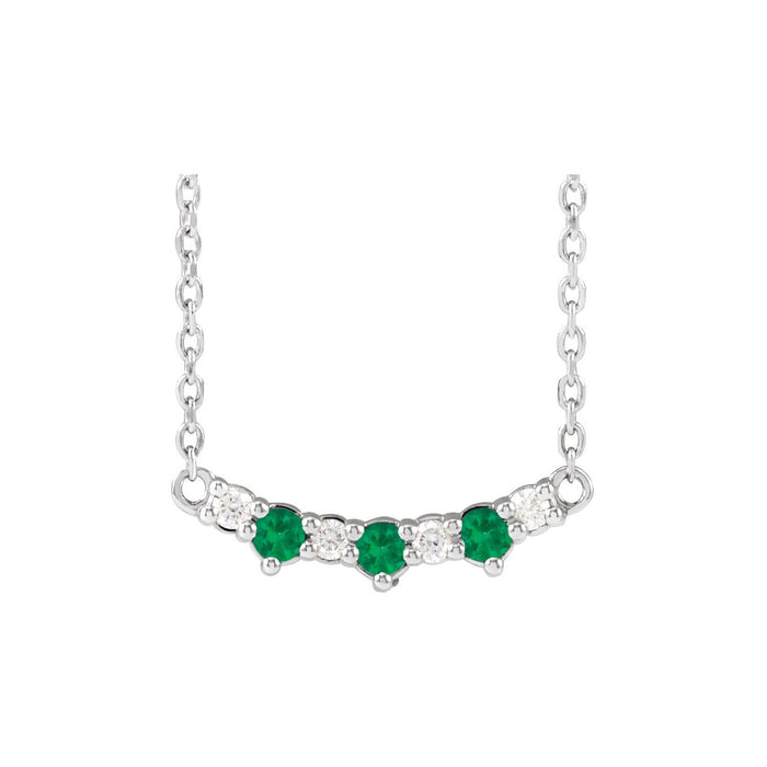14K White Gold lab-grown emerald three-stone bar necklace