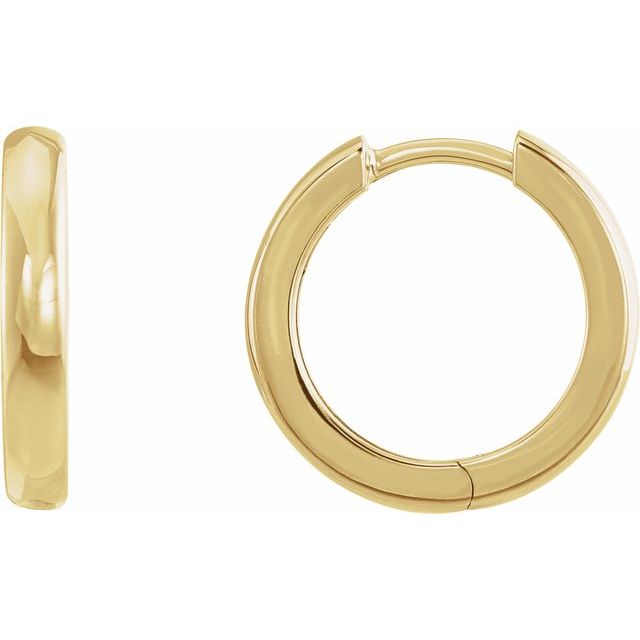 classic hinged gold hoop earrings in 14k yellow gold, 15 mm