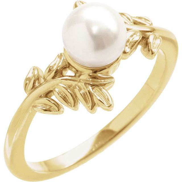 rose gold akoya pearl ring in 14k yellow gold