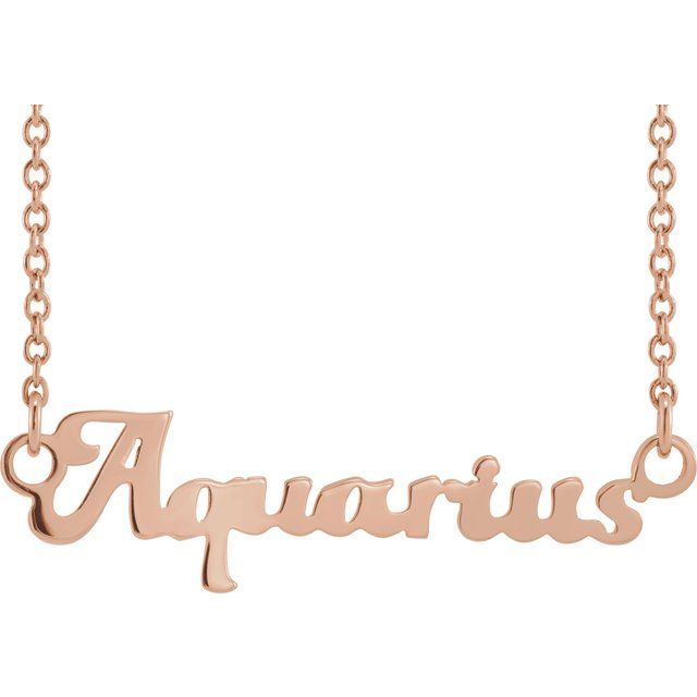 Aquarius zodiac coin zodiac necklace in 14k rose gold