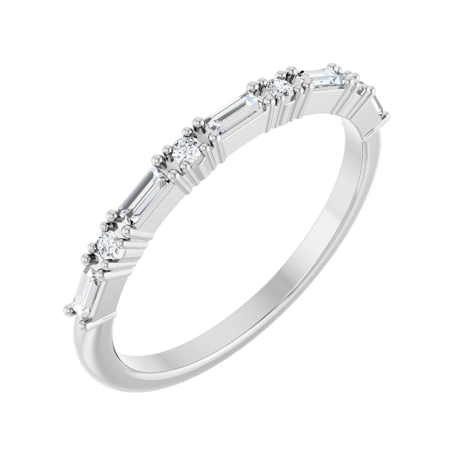 White Gold straight baguette and round diamond anniversary band