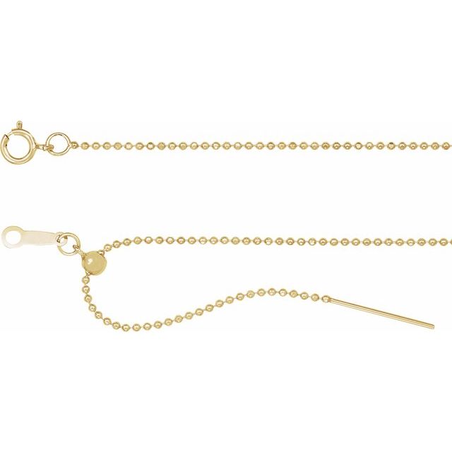 1mm adjustable threader bead chain necklace in 14k yellow gold, 16-22" adjustable