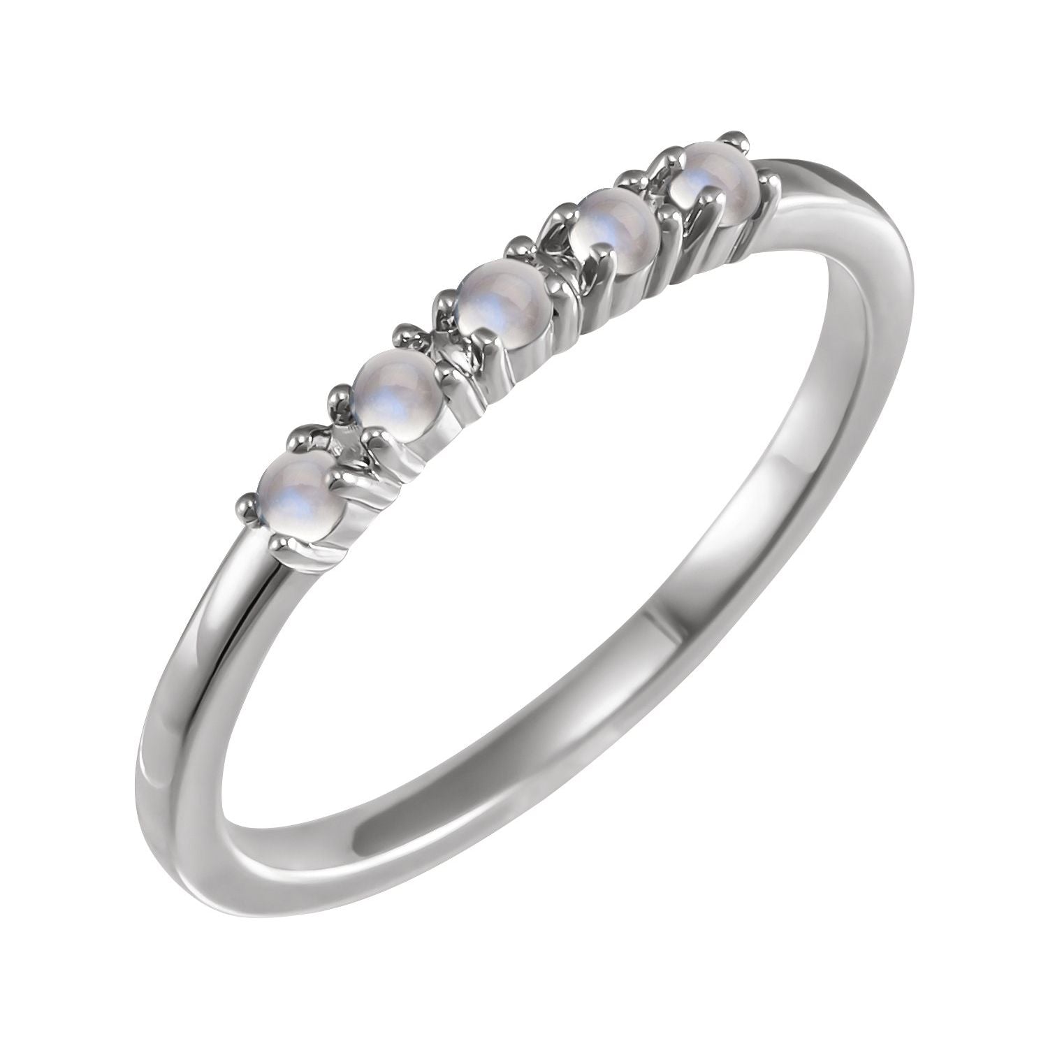 Rainbow Moonstone Cabochon Cluster Ring in 14K White Gold - natural rainbow moonstone