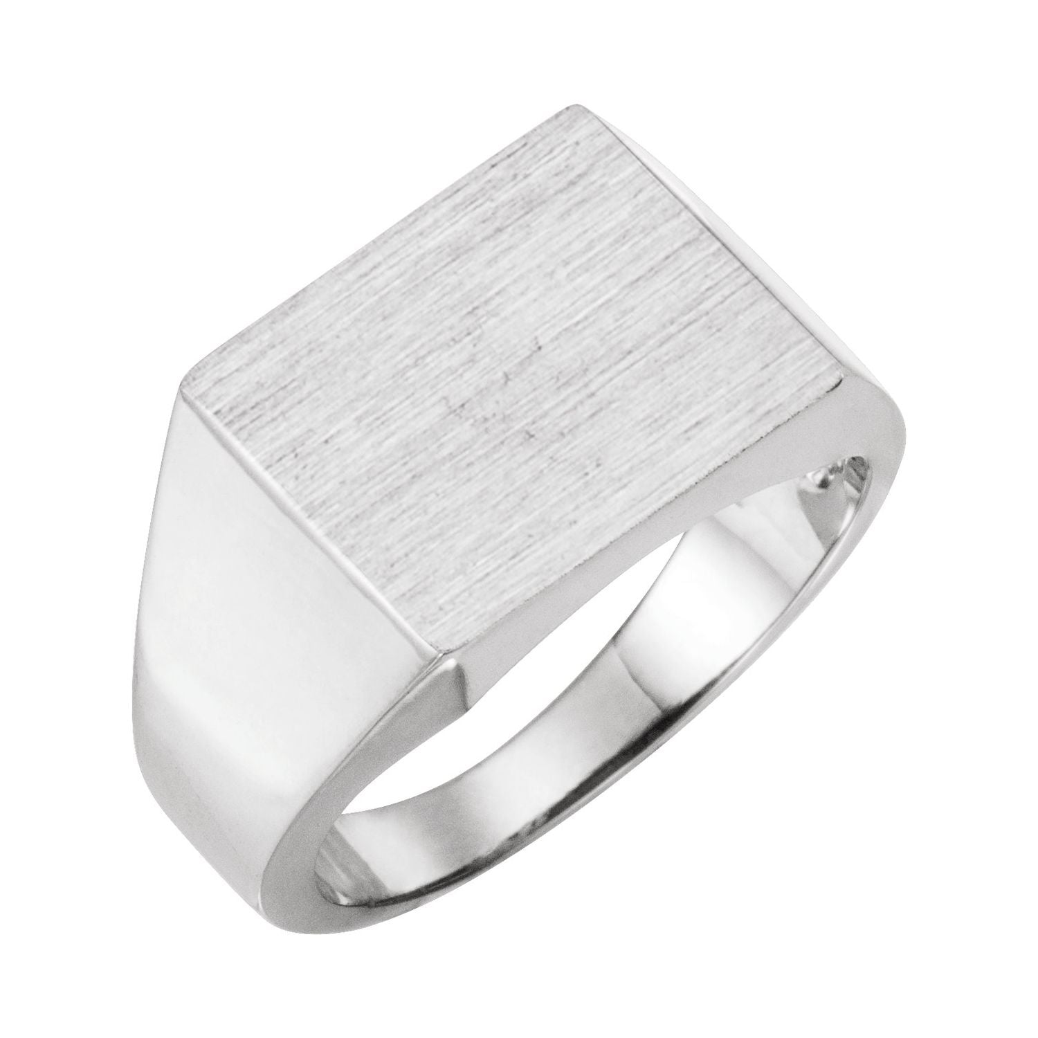 Men's Square Signet Ring, 13.5 x 13 mm Brushed Engravable shown in 14K White Gold