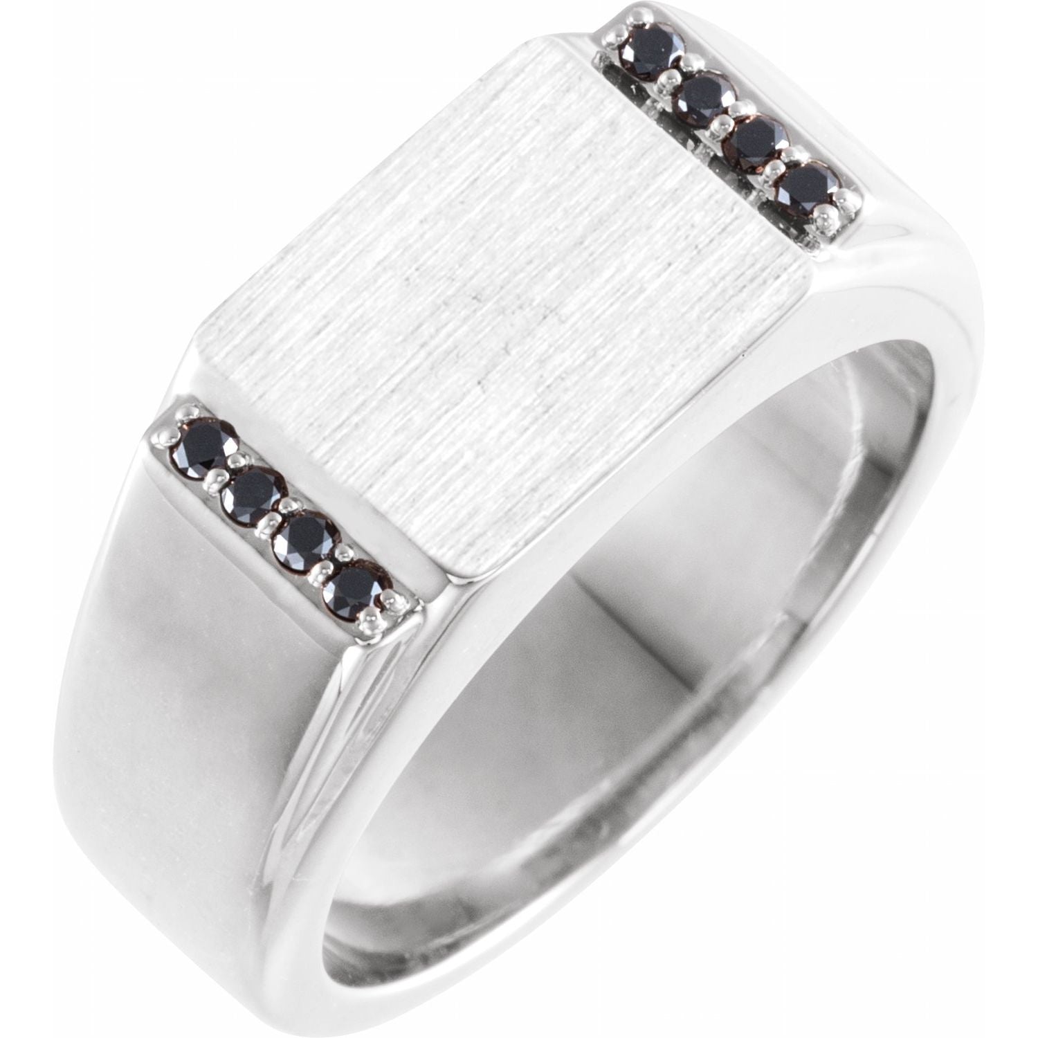 Black Diamond Signet Ring in 14K White Gold with a natural black diamond - Stuller finished render