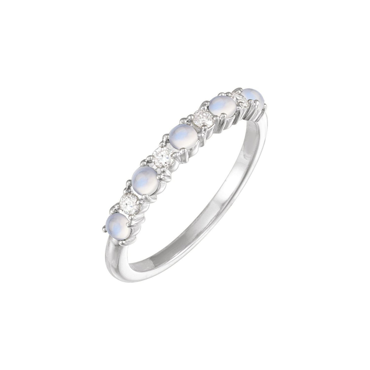 Rainbow Moonstone & Diamond Band in 14K White Gold - natural rainbow moonstone