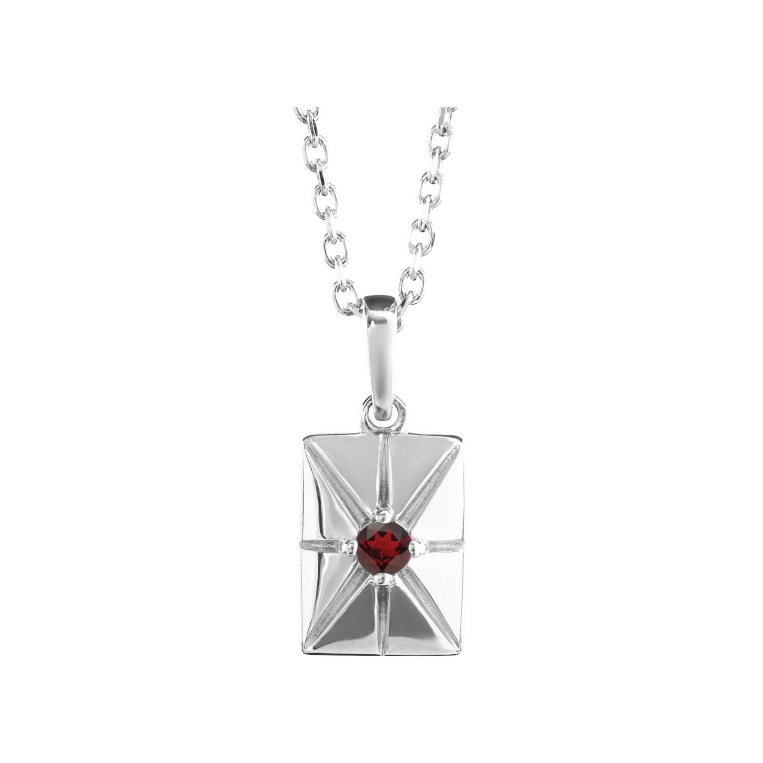 Mozambique garnet solitaire necklace, 14K White Gold