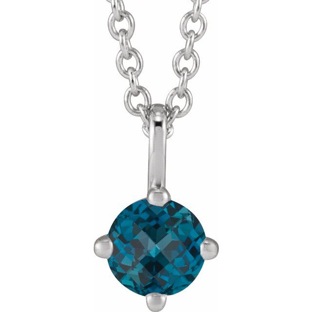 london blue topaz round solitaire necklace in 14k white gold