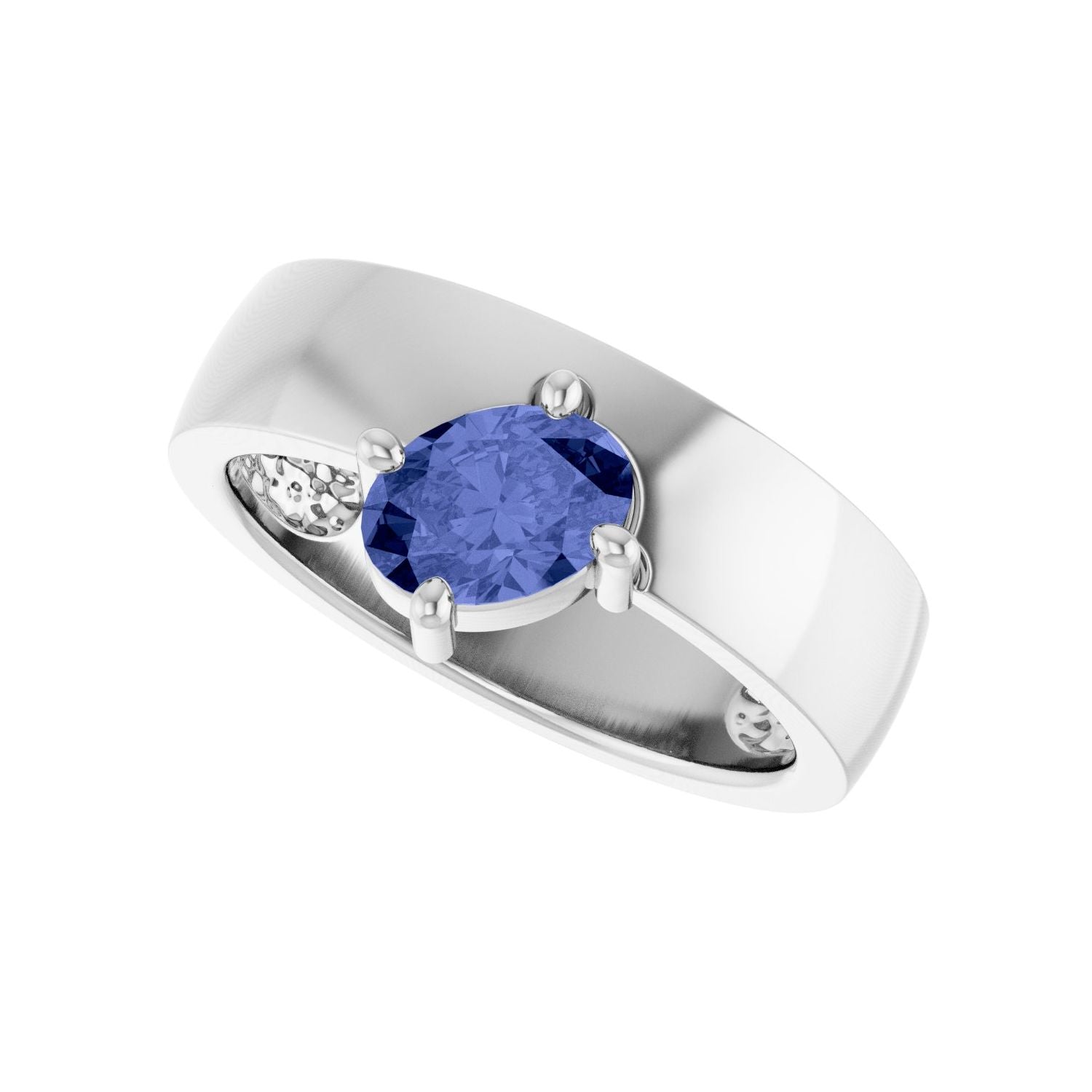 Natural Tanzanite Asymmetric Solitaire Ring in 14K White Gold - natural tanzanite
