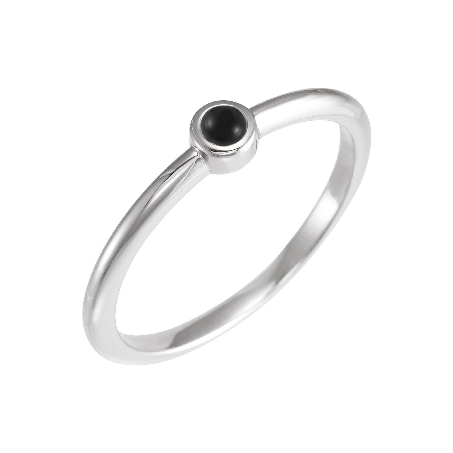 Black Onyx Cabochon Stackable Ring in 14K White Gold - natural black onyx