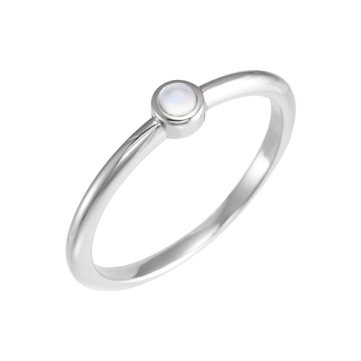 Rainbow Moonstone Cabochon Stackable Ring in 14K White Gold - natural rainbow moonstone