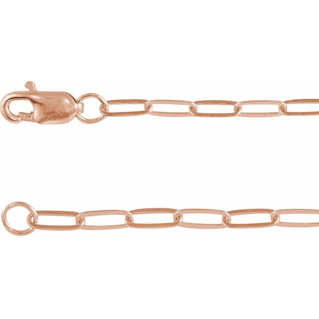 2.1mm paperclip chain necklace in 14k rose gold, 16 inch