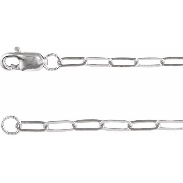 2.1mm paperclip chain necklace in 14k white gold, 16 inch