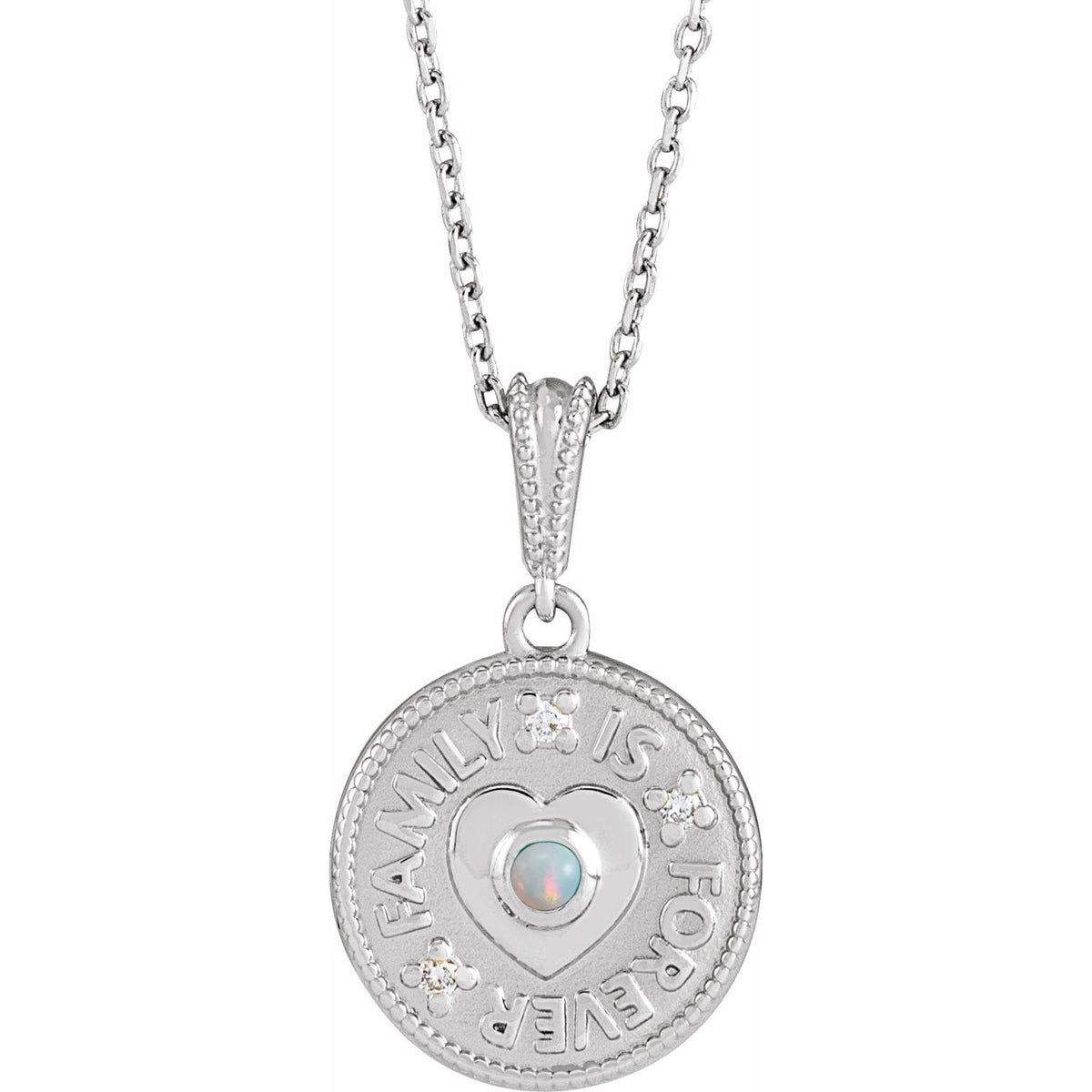 opal and diamond family is forever pendant, 14K White Gold