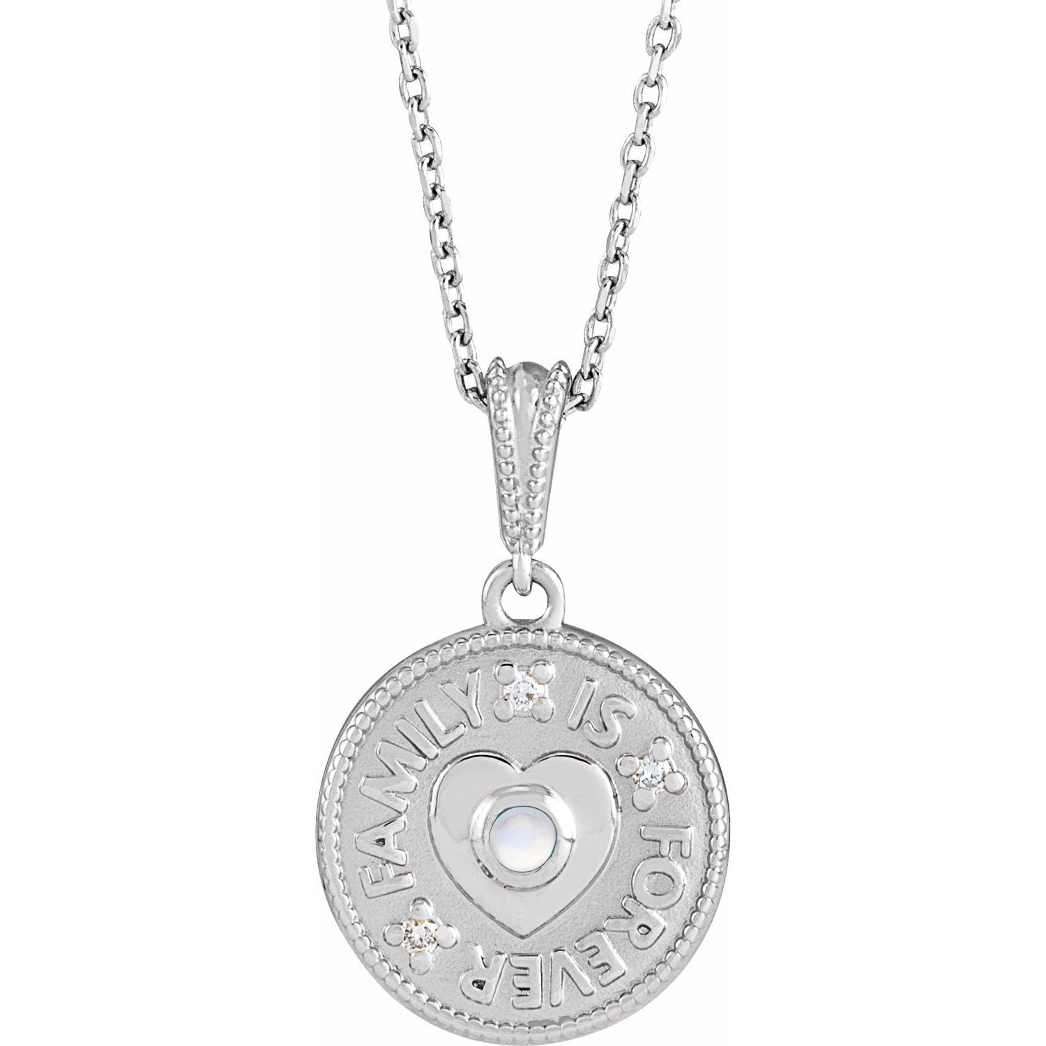 14K White Gold Cabochon Rainbow Moonstone & Diamond Necklace