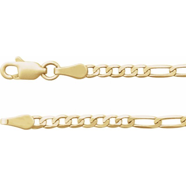 2.5mm figaro chain necklace in 14k yellow gold, 16 inch