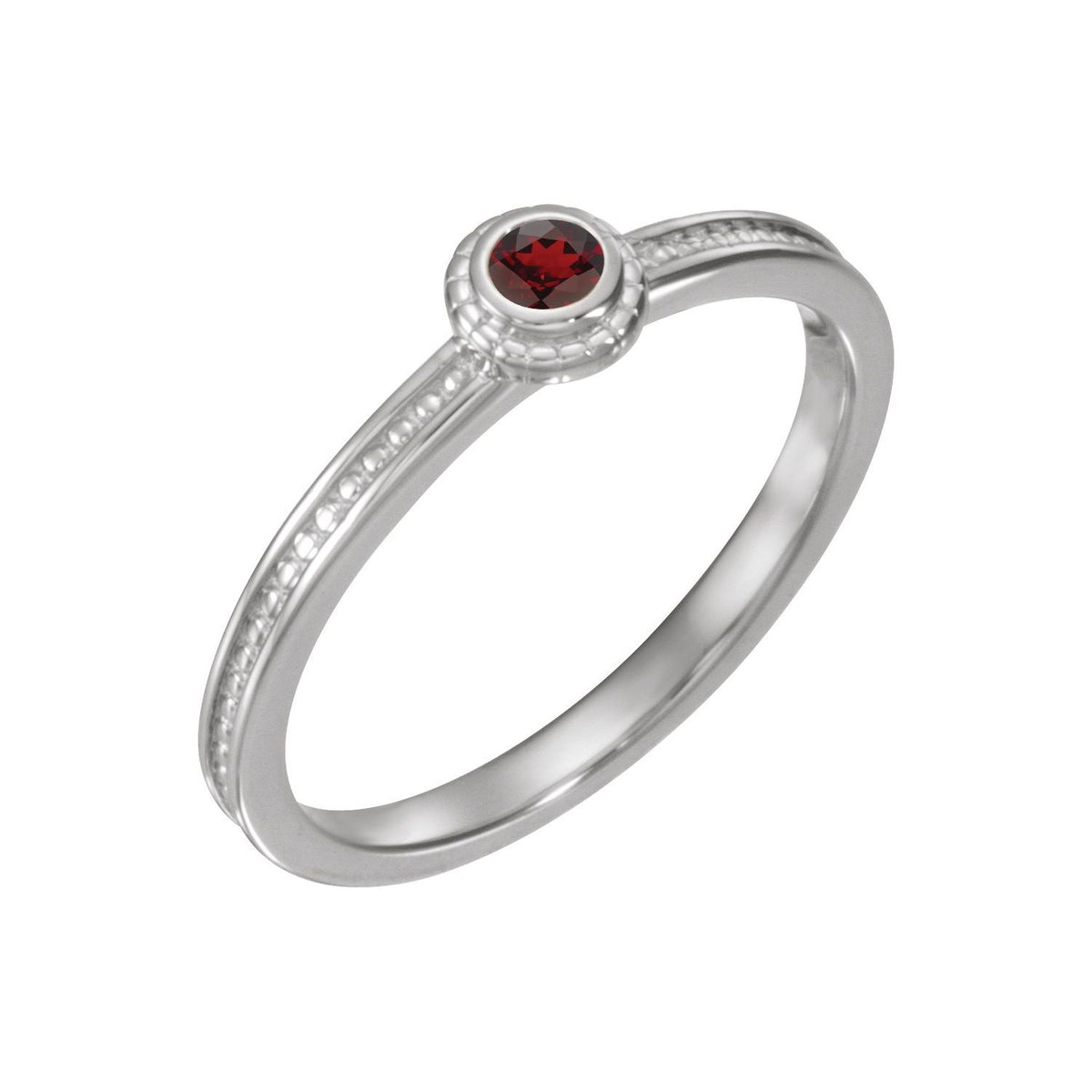 14K White Gold Round Garnet stackable ring