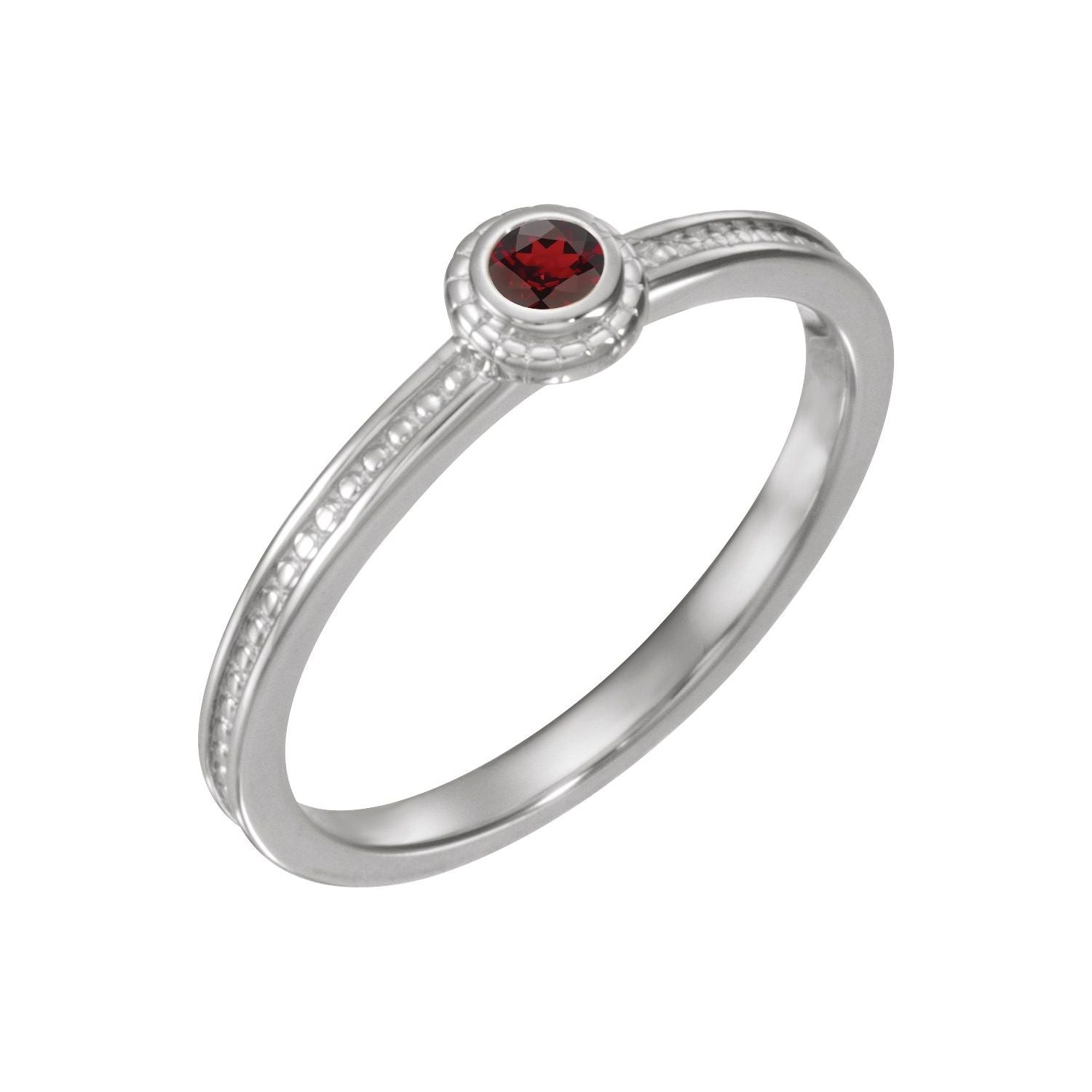 14K White Gold Round Garnet stackable ring