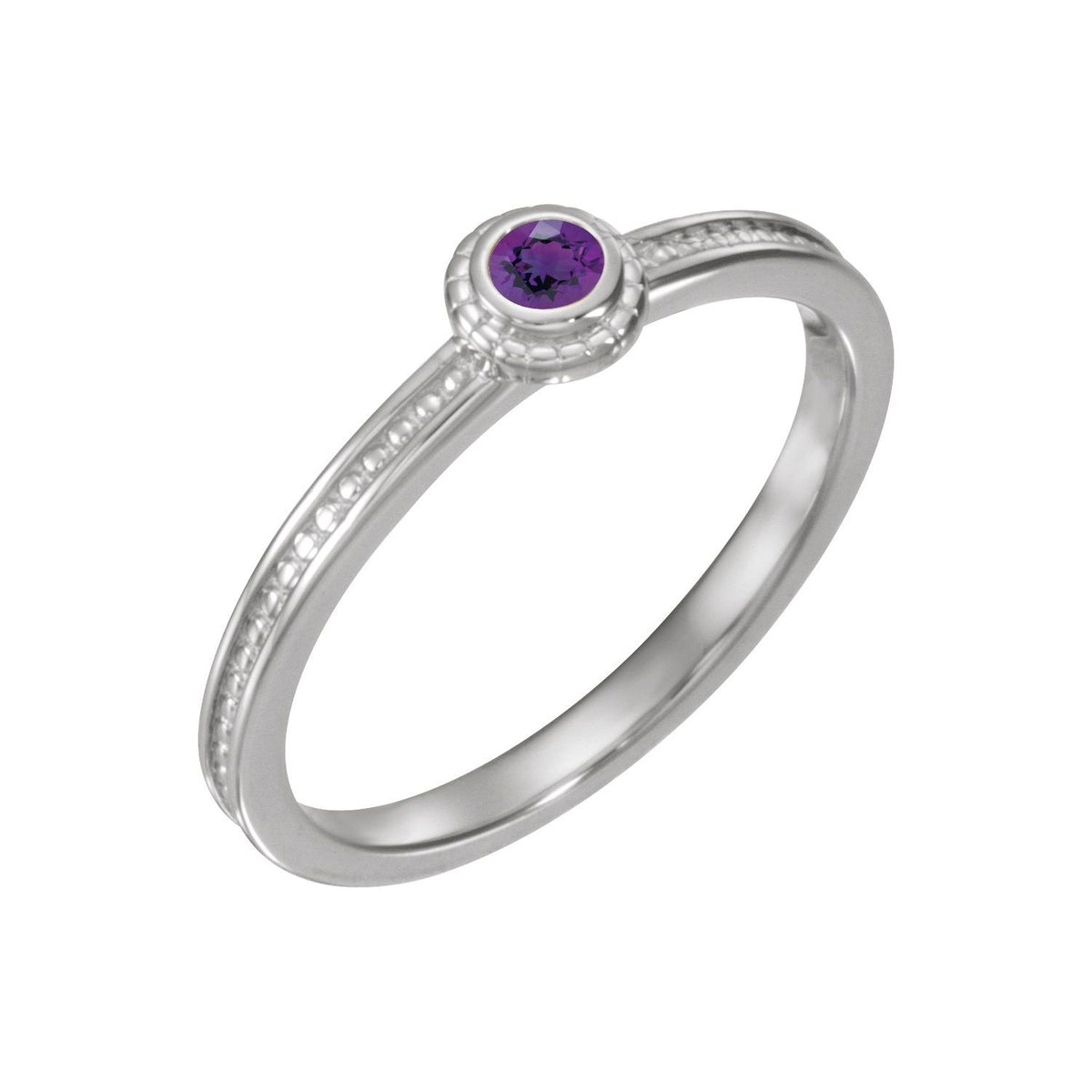 14K White Gold Round Amethyst stackable ring