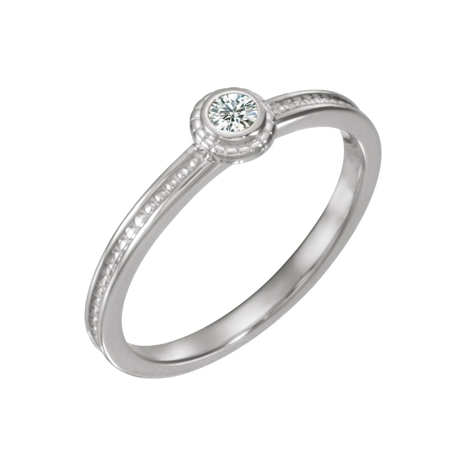 14K White Gold Round Diamond stackable ring