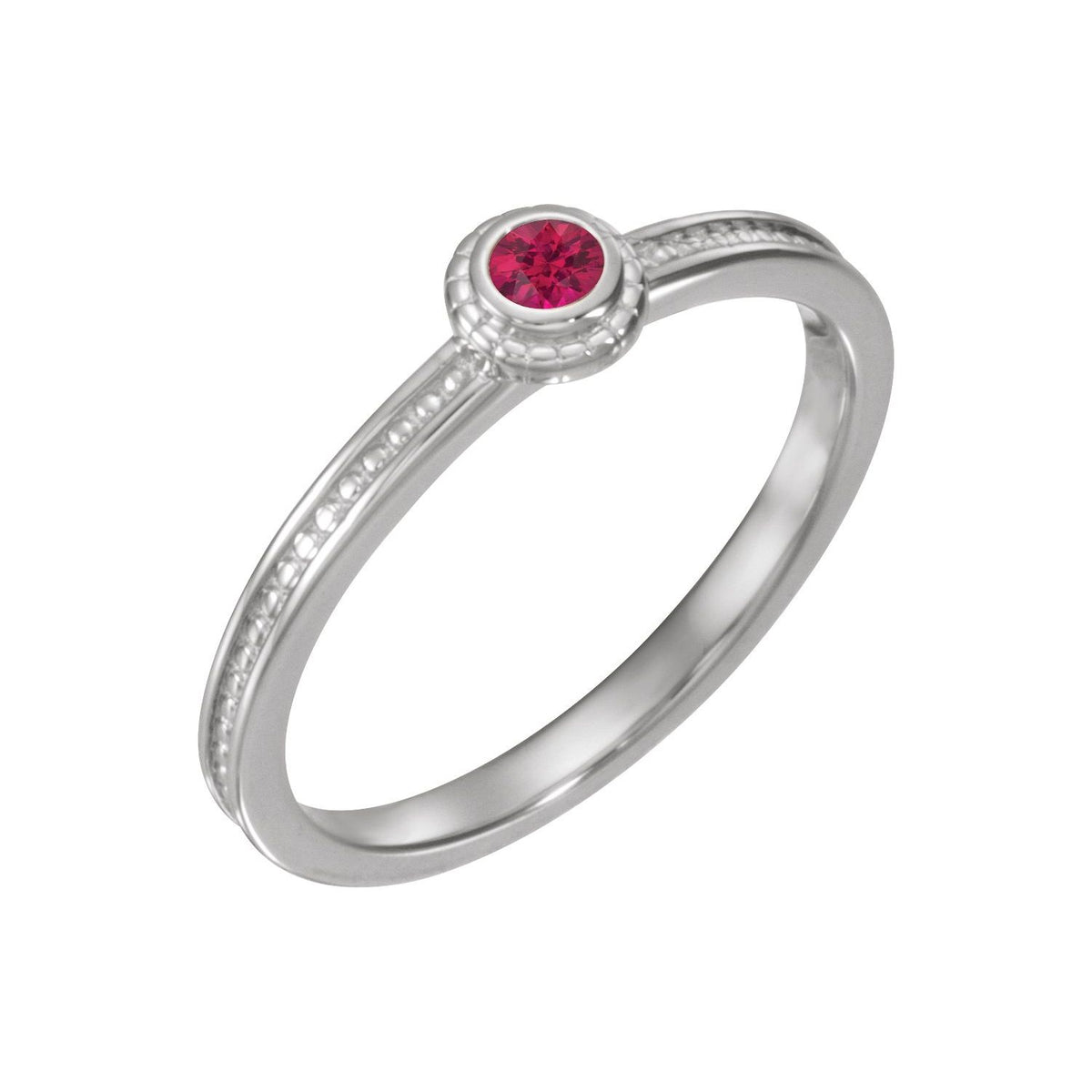 14K White Gold Round Ruby stackable ring