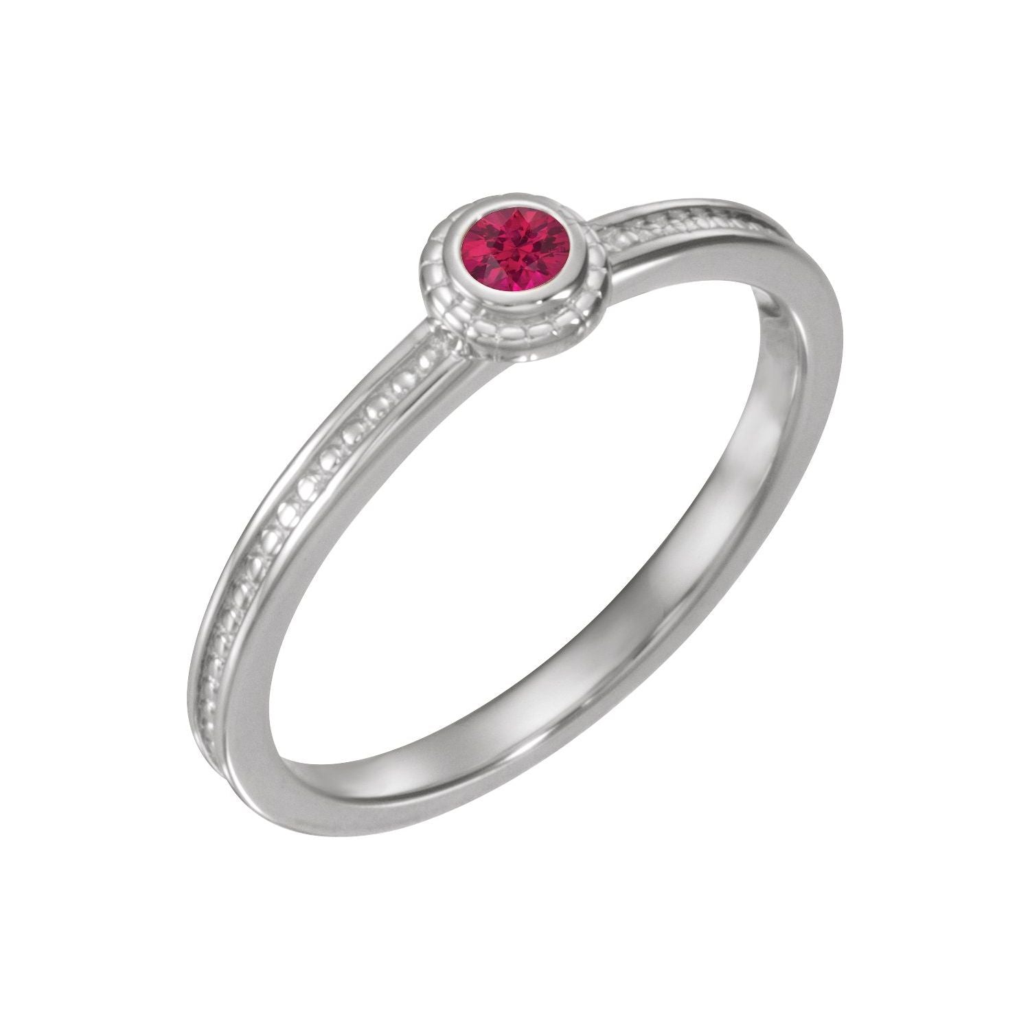 14K White Gold Round Ruby stackable ring