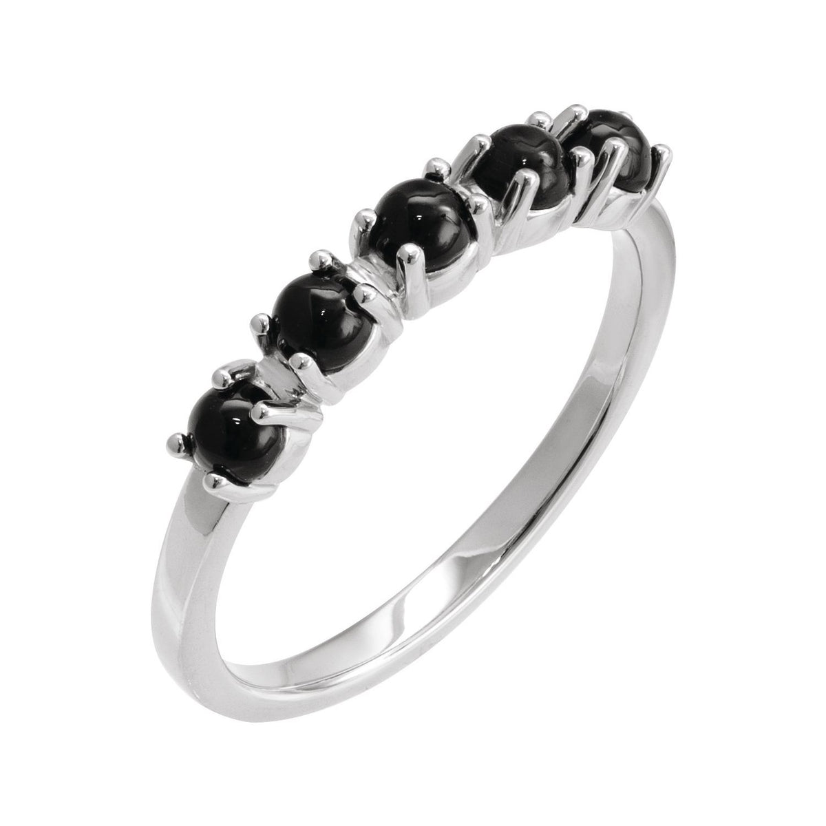 Black Onyx Cabochon Band Ring in 14K White Gold - natural black onyx