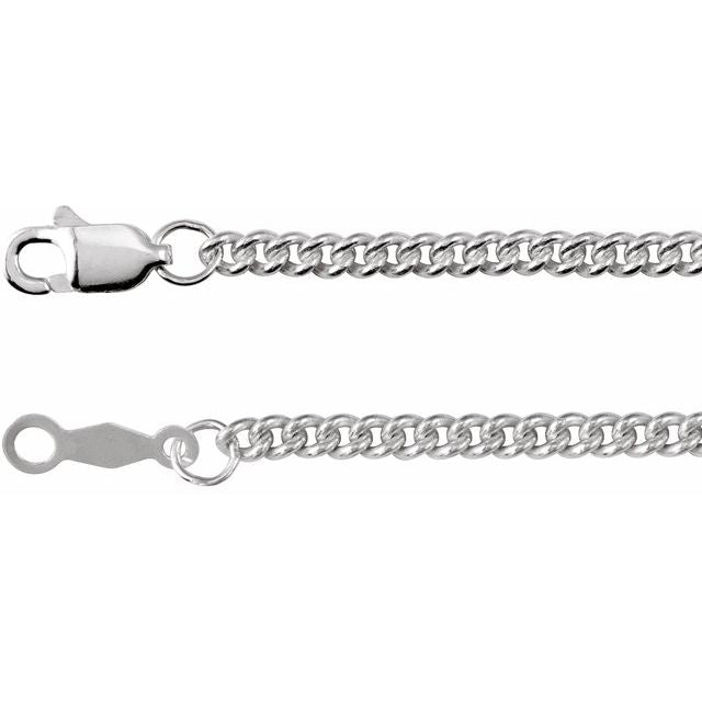 2.25mm curb chain necklace in 14k white gold, 16 inch