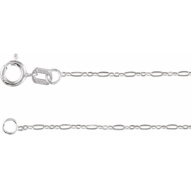 1.25mm figaro chain necklace in 14k white gold, 16 inch