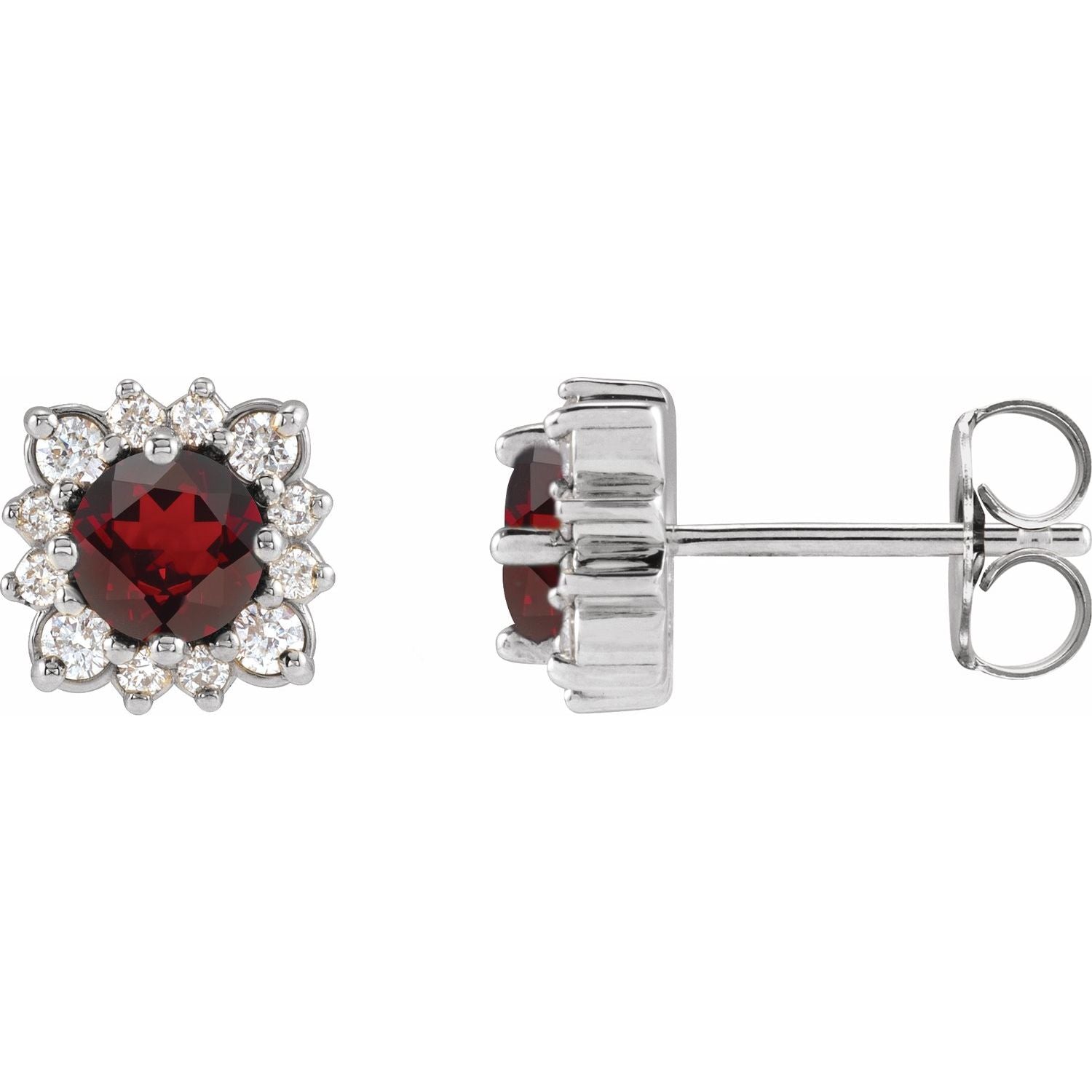 14K White Gold round natural garnet earrings