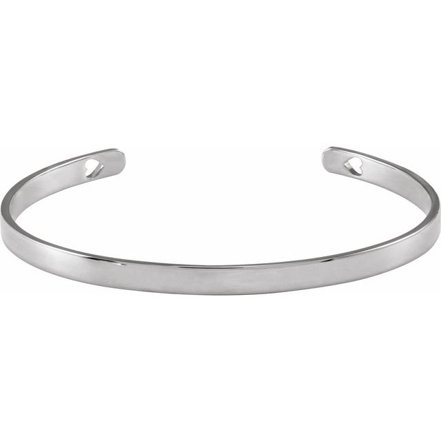 engravable pierced heart cuff bracelet in 14k white gold